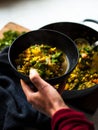 Rustic mung bean dahl curry in natural light Royalty Free Stock Photo