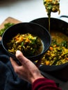 Rustic mung bean dahl curry in natural light Royalty Free Stock Photo