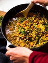 Rustic mung bean dahl curry in natural light Royalty Free Stock Photo
