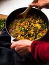 Rustic mung bean dahl curry in natural light Royalty Free Stock Photo