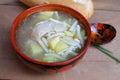 Rustic noodles soup with chicken and potatoes Royalty Free Stock Photo