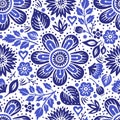 Rustic Norge Danish Folk Art Blue Vector Background Seamless Pattern