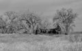 Rustic old barn in a snowy winter landscape with copy space. Royalty Free Stock Photo