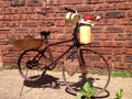 Rustic old bicycle patina covered with odds and ends