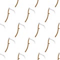 Rustic old braid seamless pattern. Wooden scythe of gardening and field work.