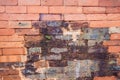 Rustic Old Brick Wall Texture. very old wall with plants Royalty Free Stock Photo