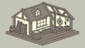 Rustic Old Cottage Isometric View, Traditional Home, Simplicity, vector design Generative AI Royalty Free Stock Photo
