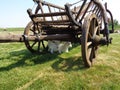 Rustic Old Horse Drawn Wagon with two young goats resting in his shadow Royalty Free Stock Photo