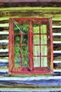 Rustic old log cabin windows located in Childwold, New York, United States