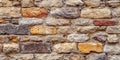 Rustic old stone wall background with uneven, time-worn bricks and natural earthy tones. Royalty Free Stock Photo