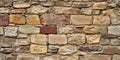 Rustic old stone wall background with uneven, time-worn bricks and natural earthy tones. Royalty Free Stock Photo