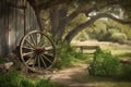 Rustic old wheel scene nature shot. Generate Ai Royalty Free Stock Photo