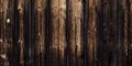 Rustic old wood background, dark wooden texture, wide panoramic banner. Natural weathered fence with nails. Brown planks timber Royalty Free Stock Photo