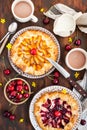 Rustic open pies with apricots and raspberry french galettes