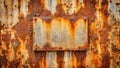 Rustic orange and brown corroded metal sheet with a blank rectangular plate attached. Generative AI Royalty Free Stock Photo