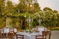 A summer garden outdoor wedding set up. Royalty Free Stock Photo