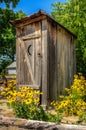 Rustic Outhouse with Flowers Royalty Free Stock Photo