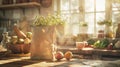 A rustic paper bag mockup placed on a country kitchen counter generated by AI