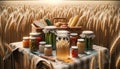 Rustic Picnic Amidst the Wheat: Fresh Produce and Preserves