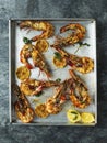 Rustic piri-piri grilled prawn Royalty Free Stock Photo