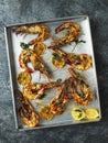Rustic piri-piri grilled prawn Royalty Free Stock Photo