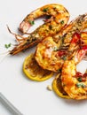 Rustic piri-piri grilled prawn Royalty Free Stock Photo