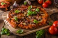 Rustic pizza with minced meat Royalty Free Stock Photo