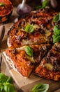 Rustic pizza with minced meat Royalty Free Stock Photo