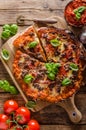 Rustic pizza with minced meat Royalty Free Stock Photo