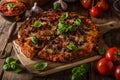 Rustic pizza with minced meat Royalty Free Stock Photo