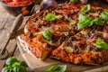 Rustic pizza with minced meat Royalty Free Stock Photo