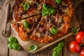 Rustic pizza with minced meat Royalty Free Stock Photo