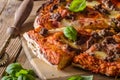 Rustic pizza with minced meat Royalty Free Stock Photo