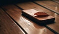 Rustic plank flooring in autumn forest backdrop generated by AI