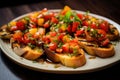 Rustic Plate bruschetta. Generate Ai Royalty Free Stock Photo