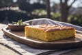 a rustic platter of sopa paraguaya paraguayan corn bread Royalty Free Stock Photo