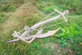 Rustic plow on fallow rice field in rural North Vietnam