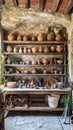 A rustic pottery barn with shelves of clay pots, vases, and sculpting Royalty Free Stock Photo