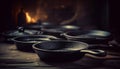Rustic pottery bowl holds ancient cooking flame generated by AI Royalty Free Stock Photo