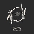 Rustic premade typographic logo template with branches and feather