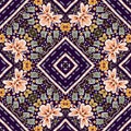 Rustic provence floral pattern background. Boho whimsical french swatch for repeat tile. Country cottage vintage quilt