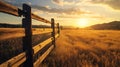 Rustic ranch fence at sunset. Copy Space Royalty Free Stock Photo