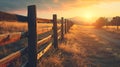 Rustic ranch fence at sunset. Copy Space Royalty Free Stock Photo
