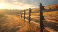 Rustic ranch fence at sunset. Copy Space Royalty Free Stock Photo