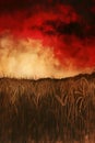 Rustic Rapture: A Fiery Sunset Over Enormous Fields of Golden Wh Royalty Free Stock Photo