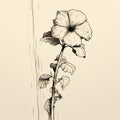 Rustic Realism: Handdrawn Flower Illustration On A Stick