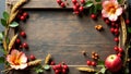 Rustic rectangle frame of dried flowers, berries, wheat , seasonal, fall decoration Royalty Free Stock Photo