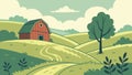 Rustic Red Barn in Rolling Green Fields, Countryside Charm, vector design Generative AI Royalty Free Stock Photo