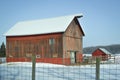 Rustic Red Barn in Snow - Wisconsin Royalty Free Stock Photo