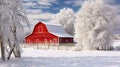 rustic red barn winter Royalty Free Stock Photo